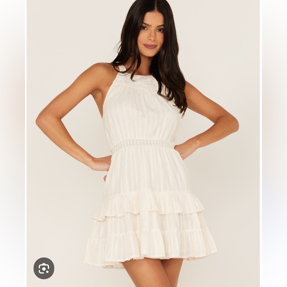 Shayanne Swiss Dot Embroidered Halter Dress